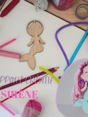 Support sirène bois activité créative enfant avec fils et matériel
