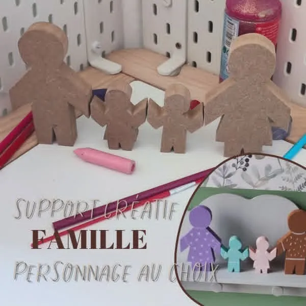 Support créatif famille bois personnages à personnaliser enfant