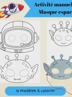 Masques astronaute et extraterrestres à imprimer, colorier et découper pour une activité manuelle sur le thème de l'espace.