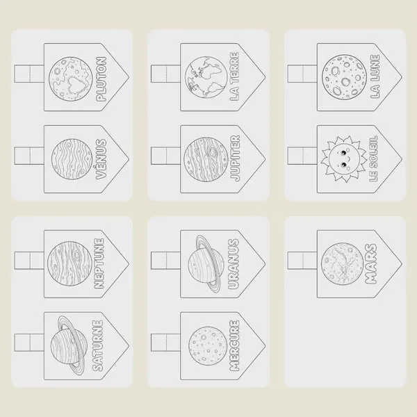 Fanions des planètes du système solaire à colorier et découper pour créer une guirlande sur le thème de l'espace.