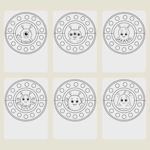 Hublots spatiaux avec de sympathiques extraterrestres à colorier, découper et assembler pour une activité manuelle sur le thème de l'espace.