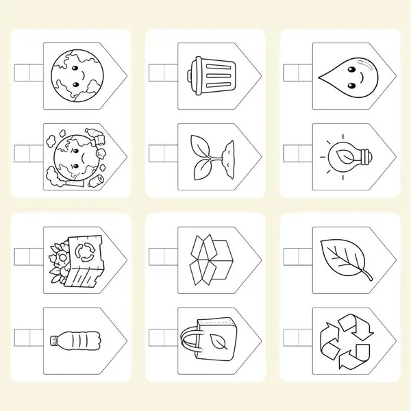 Présentation des 12 fanions à colorier de l'activité manuelle PDF « Guirlande recyclage », illustrés avec des dessins liés à l'écologie, au recyclage et à la protection de l'environnement.