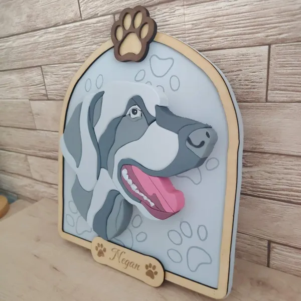 Portrait personnalisé de chien en bois en relief – Negan