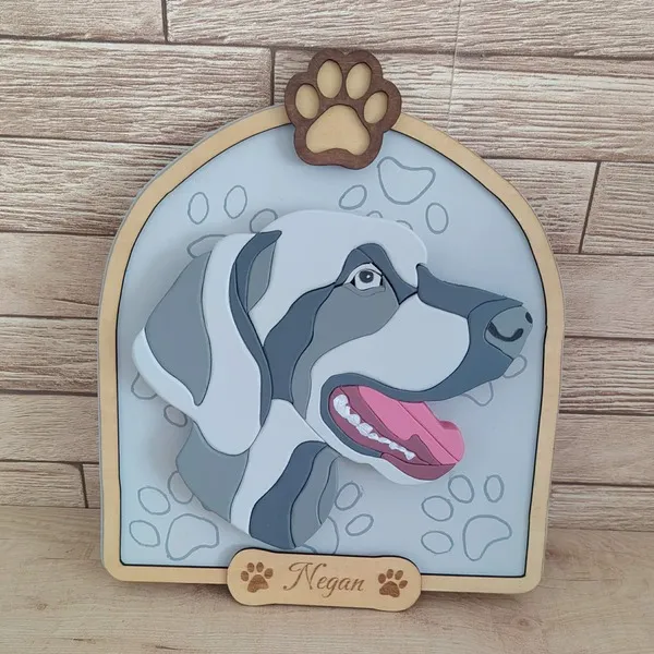 Portrait personnalisé de chien en bois – Negan